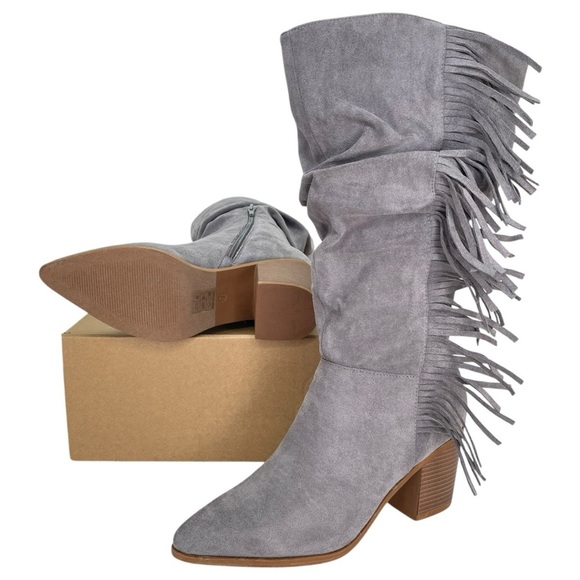 Journee Collection Hartly Grey Extra Wide Calf Womens Mid-Calf Boots Size 8.5M - Picture 10 of 11